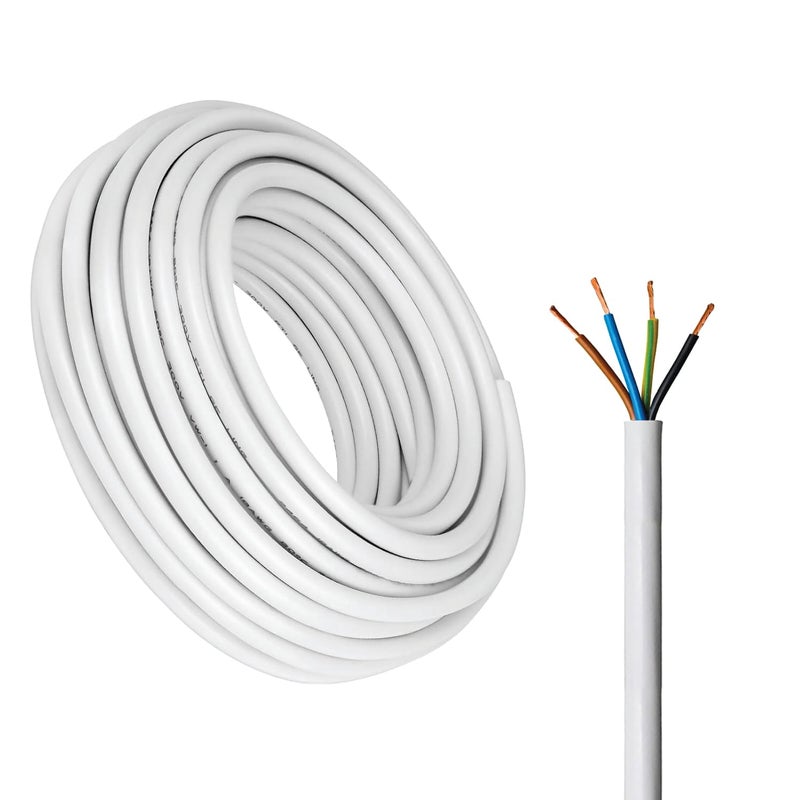 درافل كابل كهربائي رباعي النواة من دورافيل، سلك طاقة معزول بمادة PVC بيضاء، موصلات نحاسية مرنة (4 نواة 20 متر، 2.5 مم) - Image 1